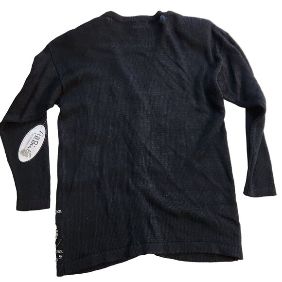 Vtg 1990s All Points Black Beaded Cardigan NWT, Silver Jeweled Ramie Cotton Knit - Picture 4 of 7